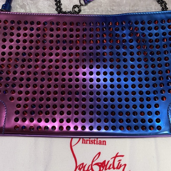 Christian Louboutin preloved clutch great condition color blue n purple studs - Picture 5 of 12